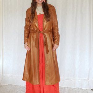 Camel leather maxi coat